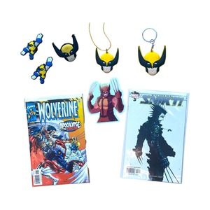 Marvel Wolverine Comic Books Necklace Shirt Pin Sticker Toy Play Set